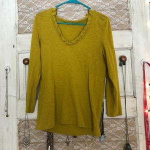 J. Crew mustard long sleeve top with ruffle detail